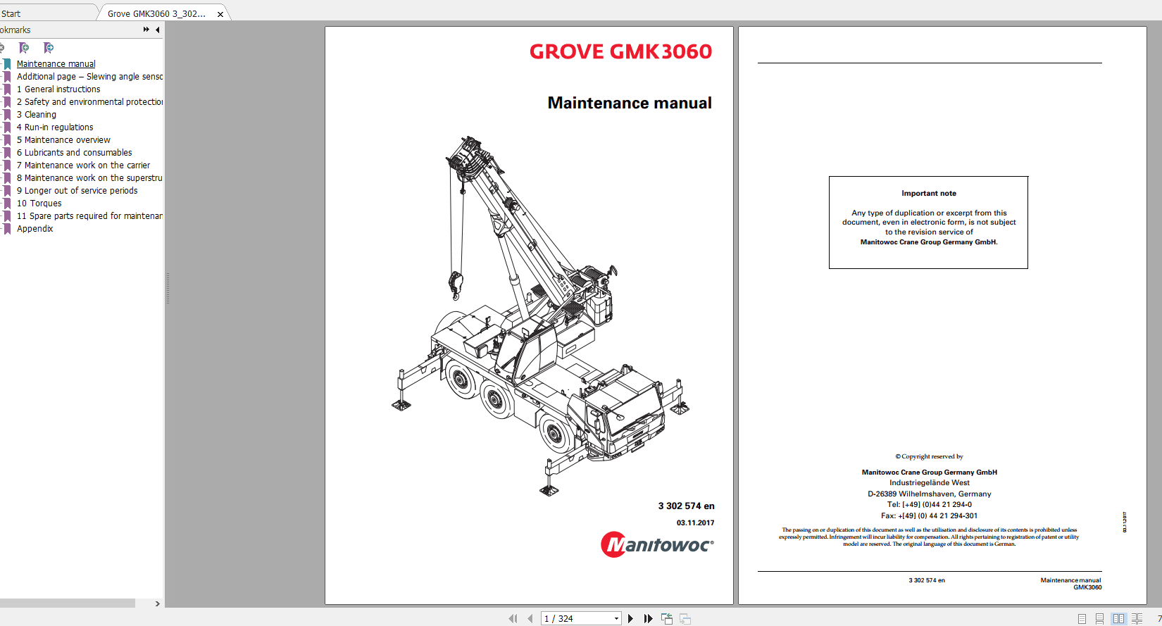 Grove Mobile Crane GMK 3060 Operating Maintenance Manual 1
