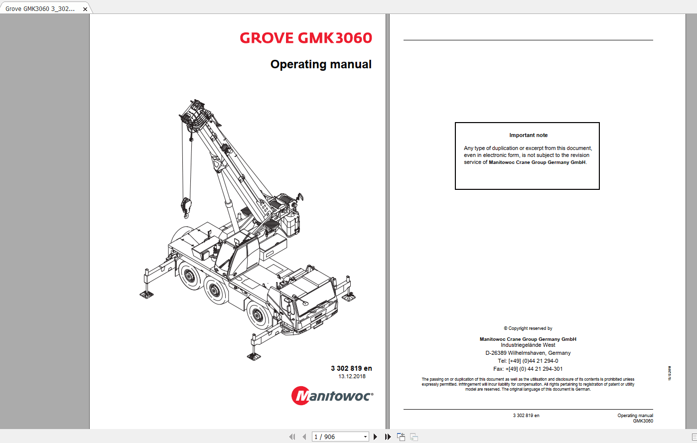 Grove Mobile Crane GMK 3060 Operating Maintenance Manual 2