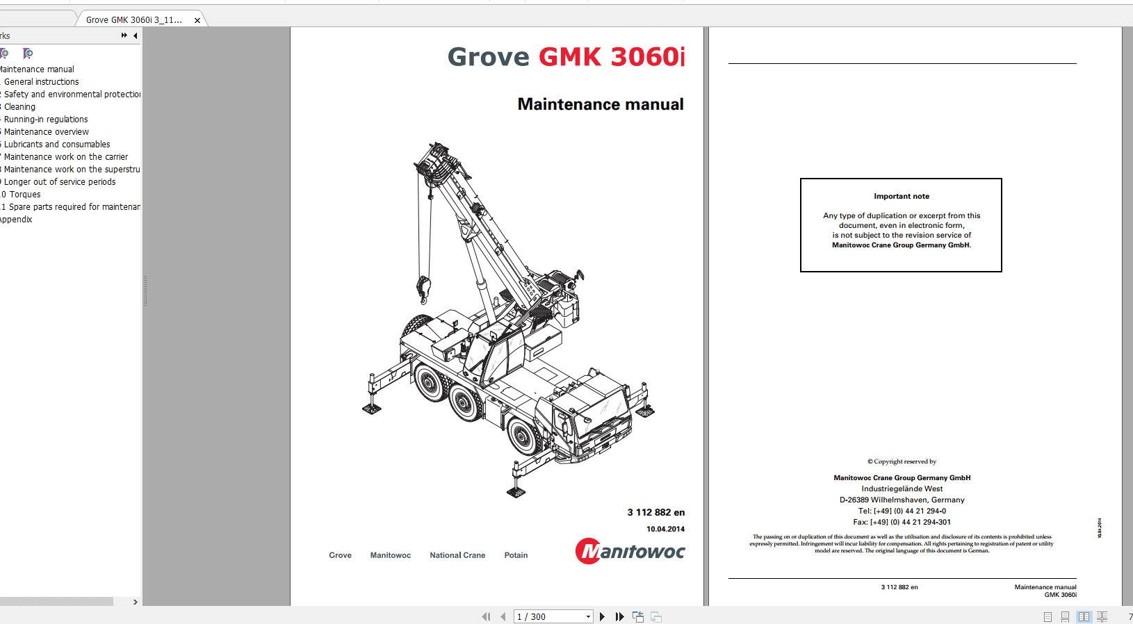 Grove Mobile Crane GMK 3060i Operating Maintenance Manual 1