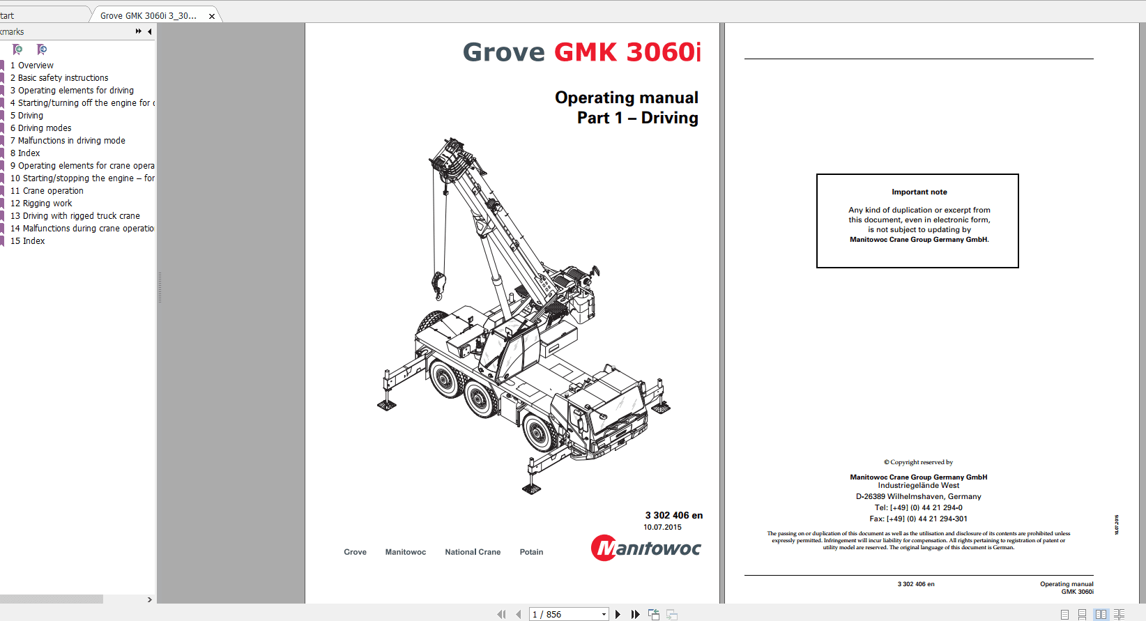 Grove Mobile Crane GMK 3060i Operating Maintenance Manual 3