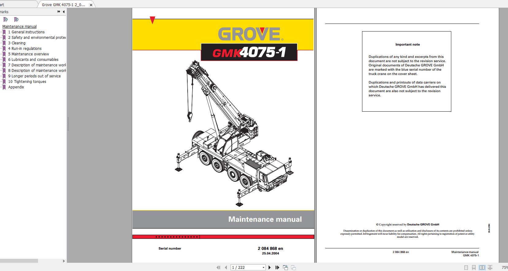 Grove Mobile Crane GMK 4075 1 Operating Maintenance Manual 1