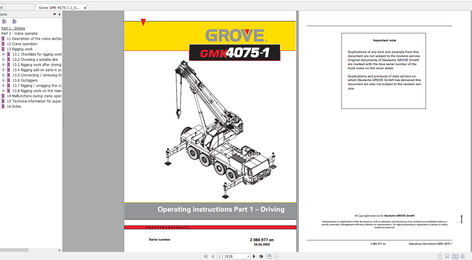 Grove Mobile Crane GMK 4075 1 Operating Maintenance Manual 3