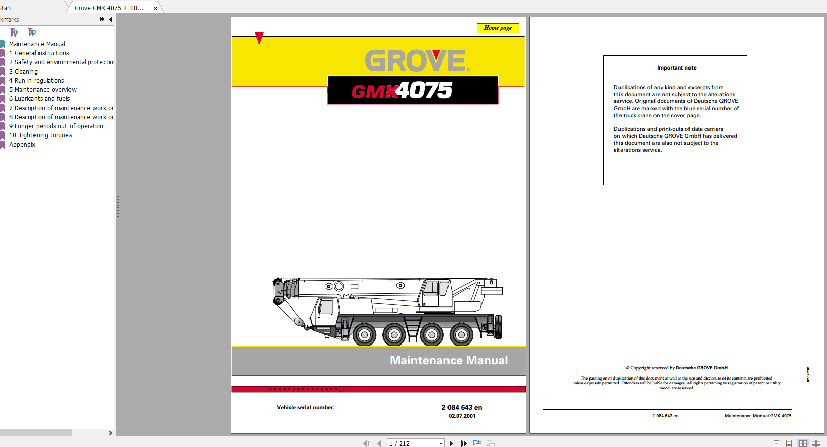 Grove Mobile Crane GMK 4075 Operating Maintenance Manual 1