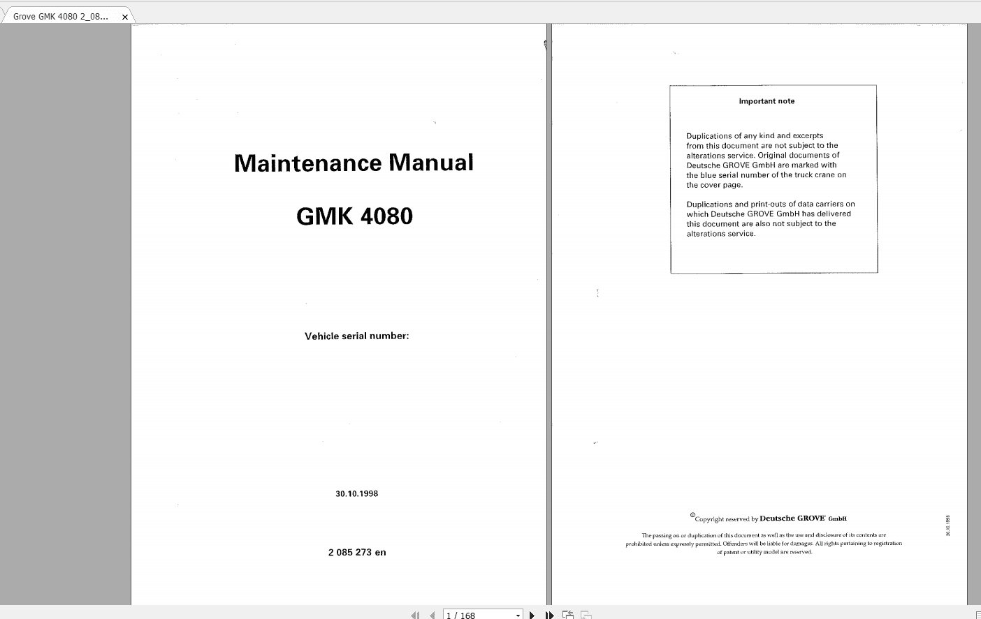 Grove Mobile Crane GMK 4080 Operating Maintenance Manual 1