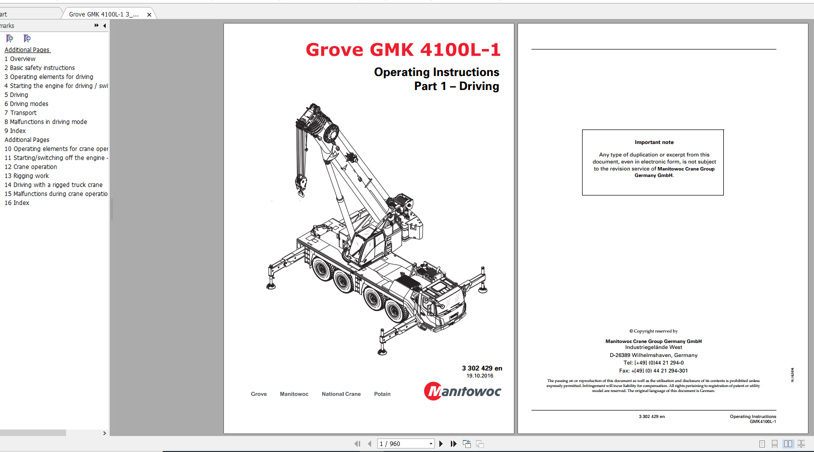 Grove Mobile Crane GMK 4100 L1 Operating Maintenance Manual 3