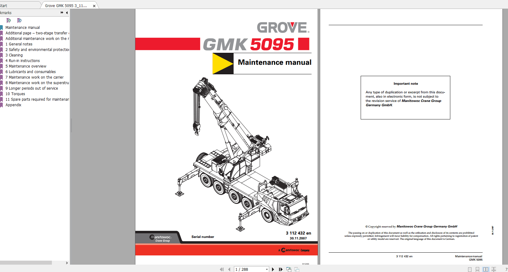 Grove Mobile Crane GMK 5095 Operating Maintenance Manual 1