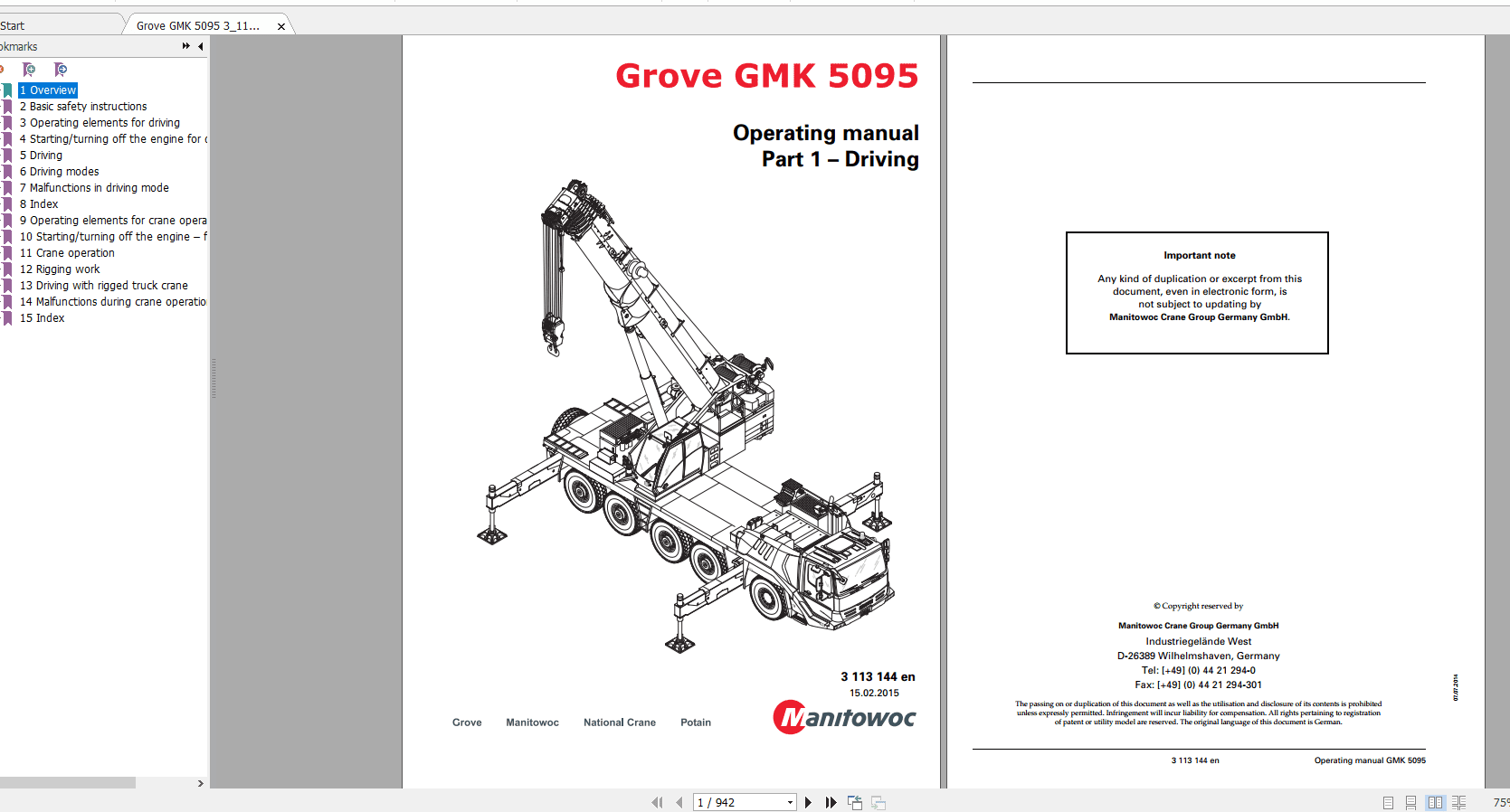 Grove Mobile Crane GMK 5095 Operating Maintenance Manual 3