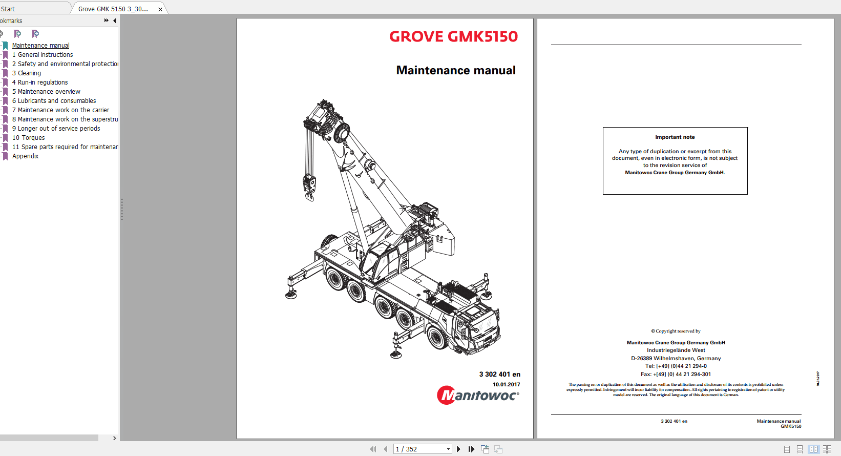 Grove Mobile Crane GMK 5150 Operating Maintenance Manual 1