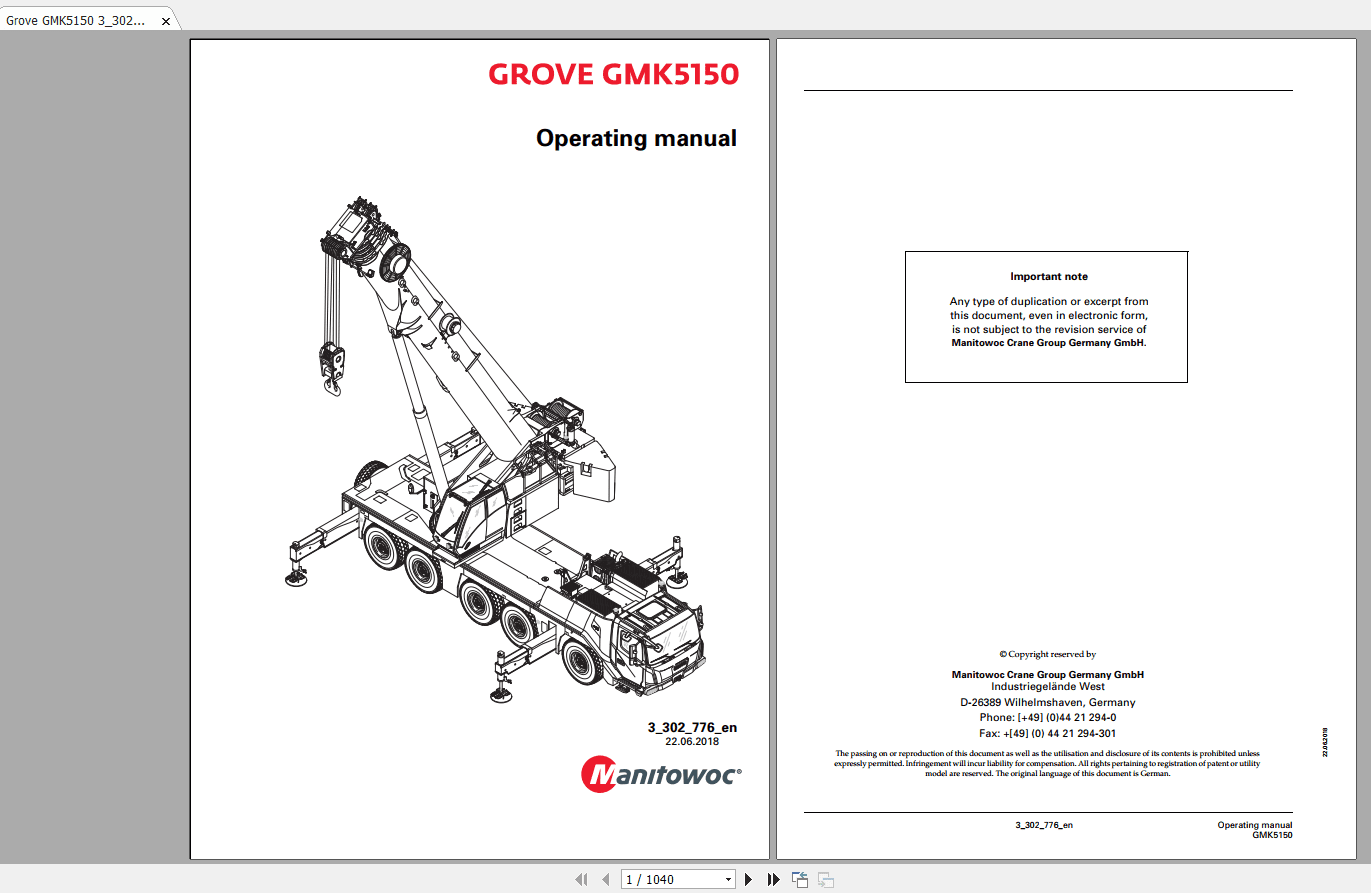 Grove Mobile Crane GMK 5150 Operating Maintenance Manual 3
