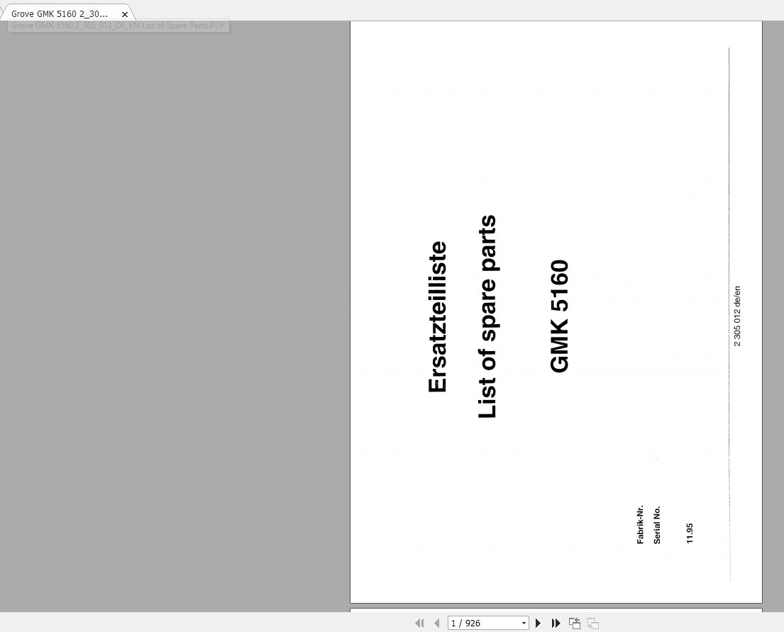 Grove Mobile Crane GMK 5160 Operating Maintenance Manual