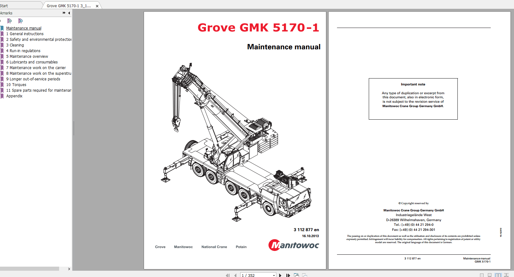 Grove Mobile Crane GMK 5170 1 Operating Maintenance Manual 1