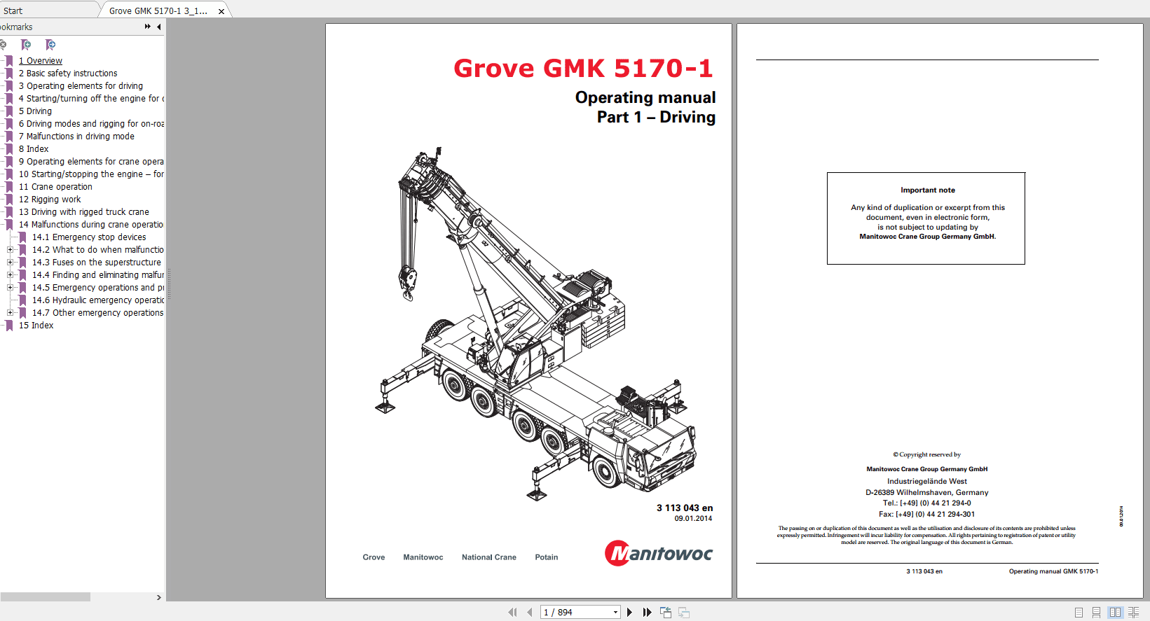 Grove Mobile Crane GMK 5170 1 Operating Maintenance Manual 3