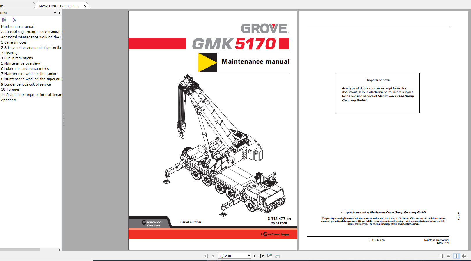 Grove Mobile Crane GMK 5170 Operating Maintenance Manual 1