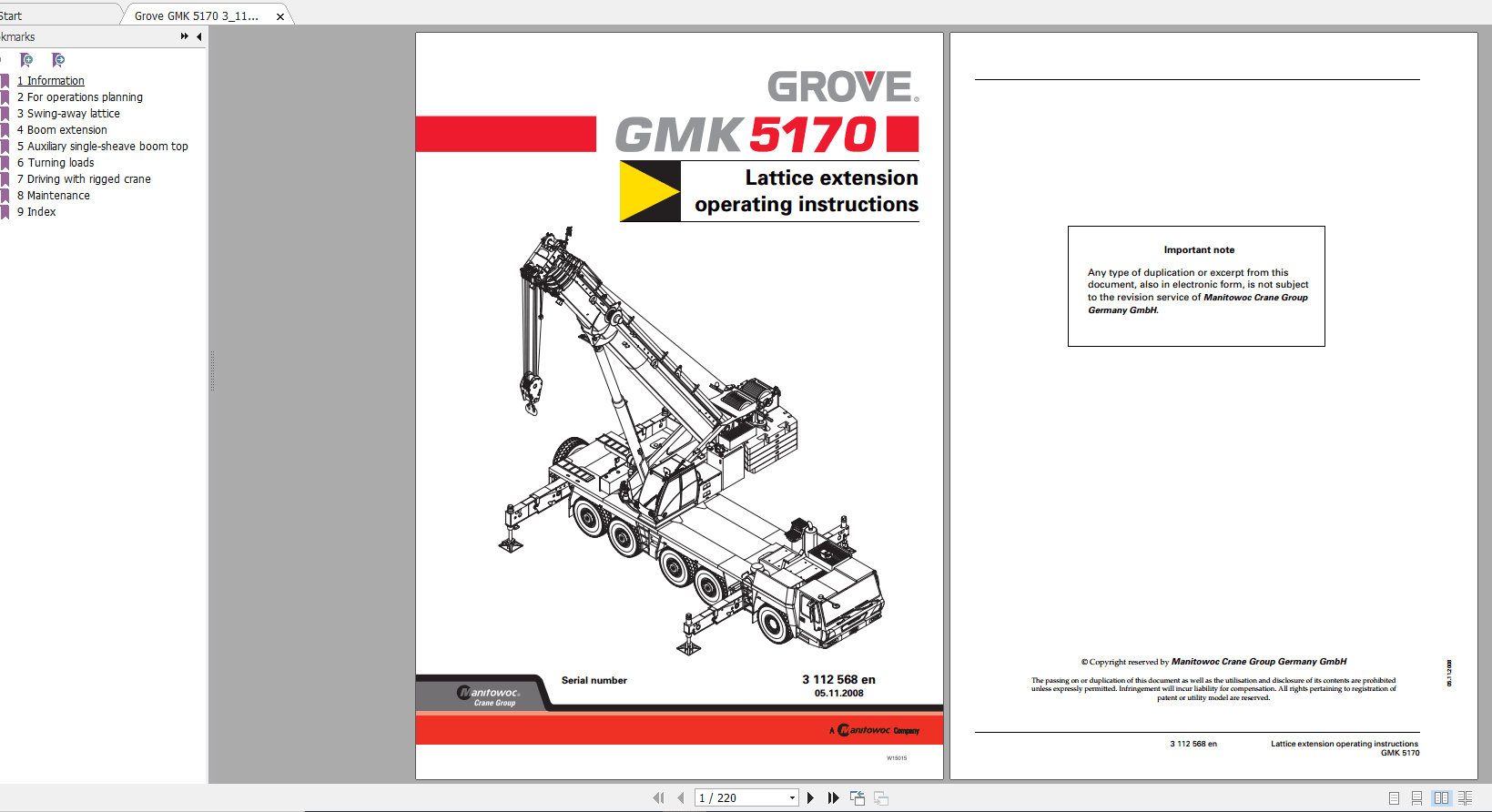 Grove Mobile Crane GMK 5170 Operating Maintenance Manual 3