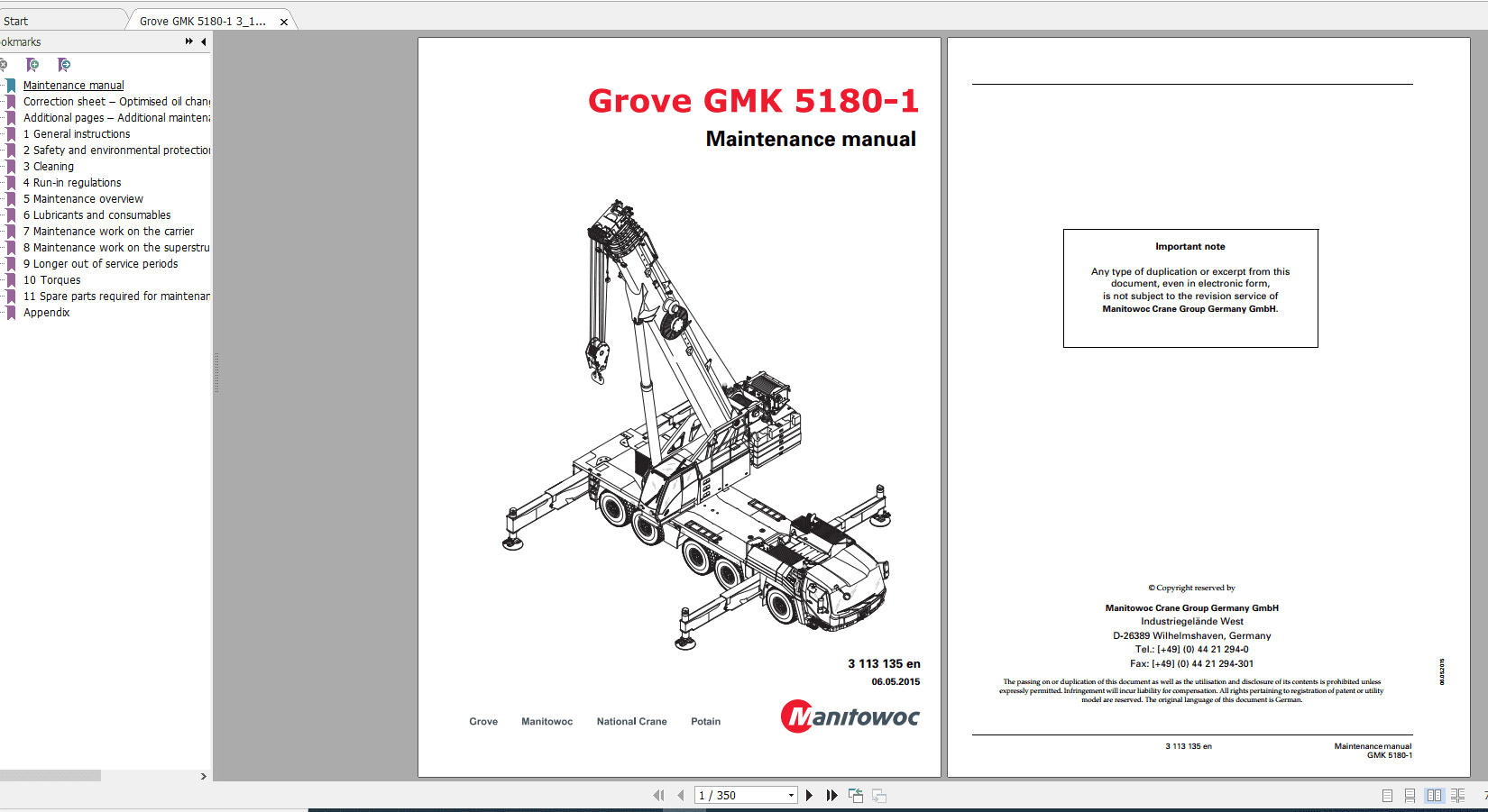 Grove Mobile Crane GMK 5180 1 Operating Maintenance Manual 1