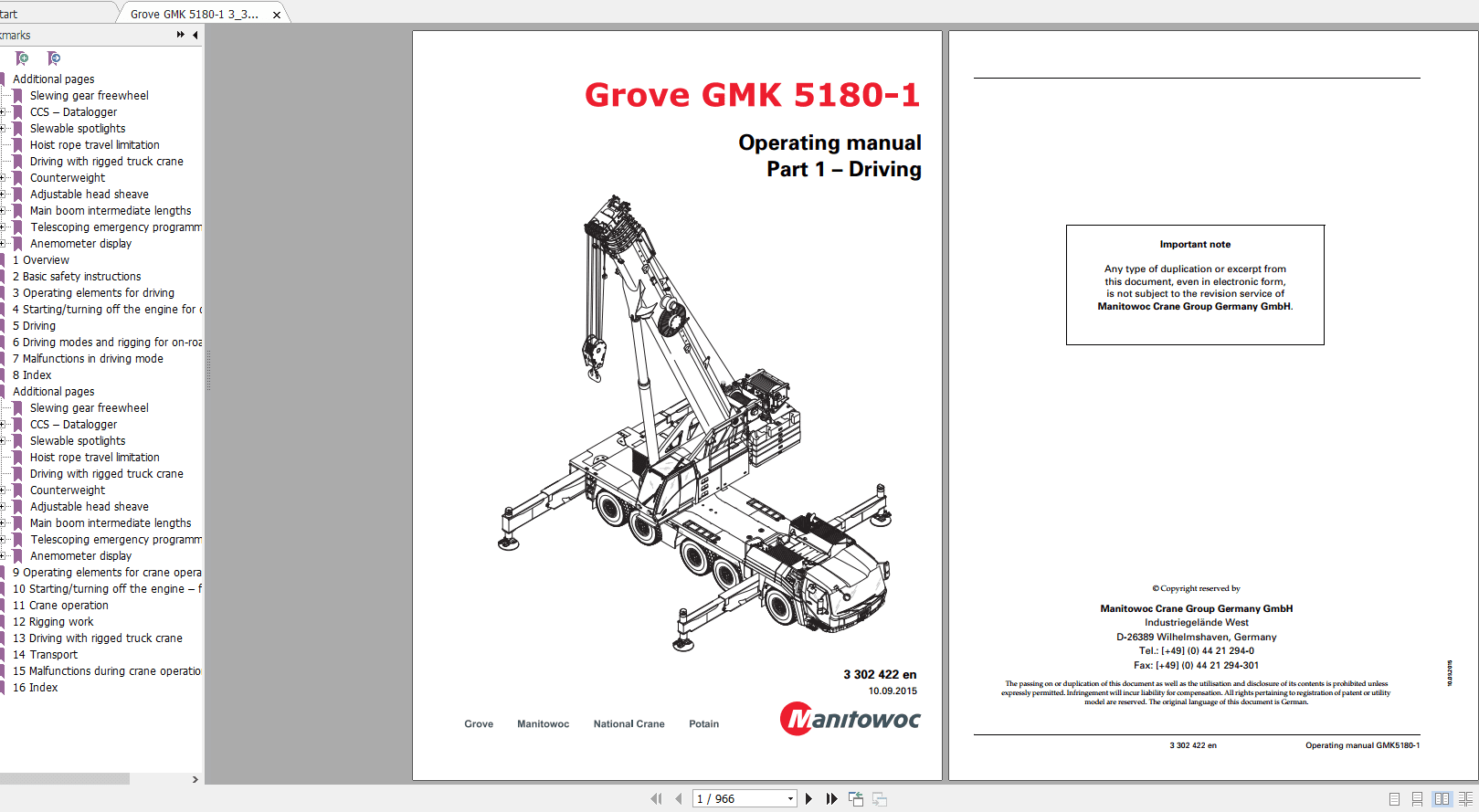 Grove Mobile Crane GMK 5180 1 Operating Maintenance Manual 3