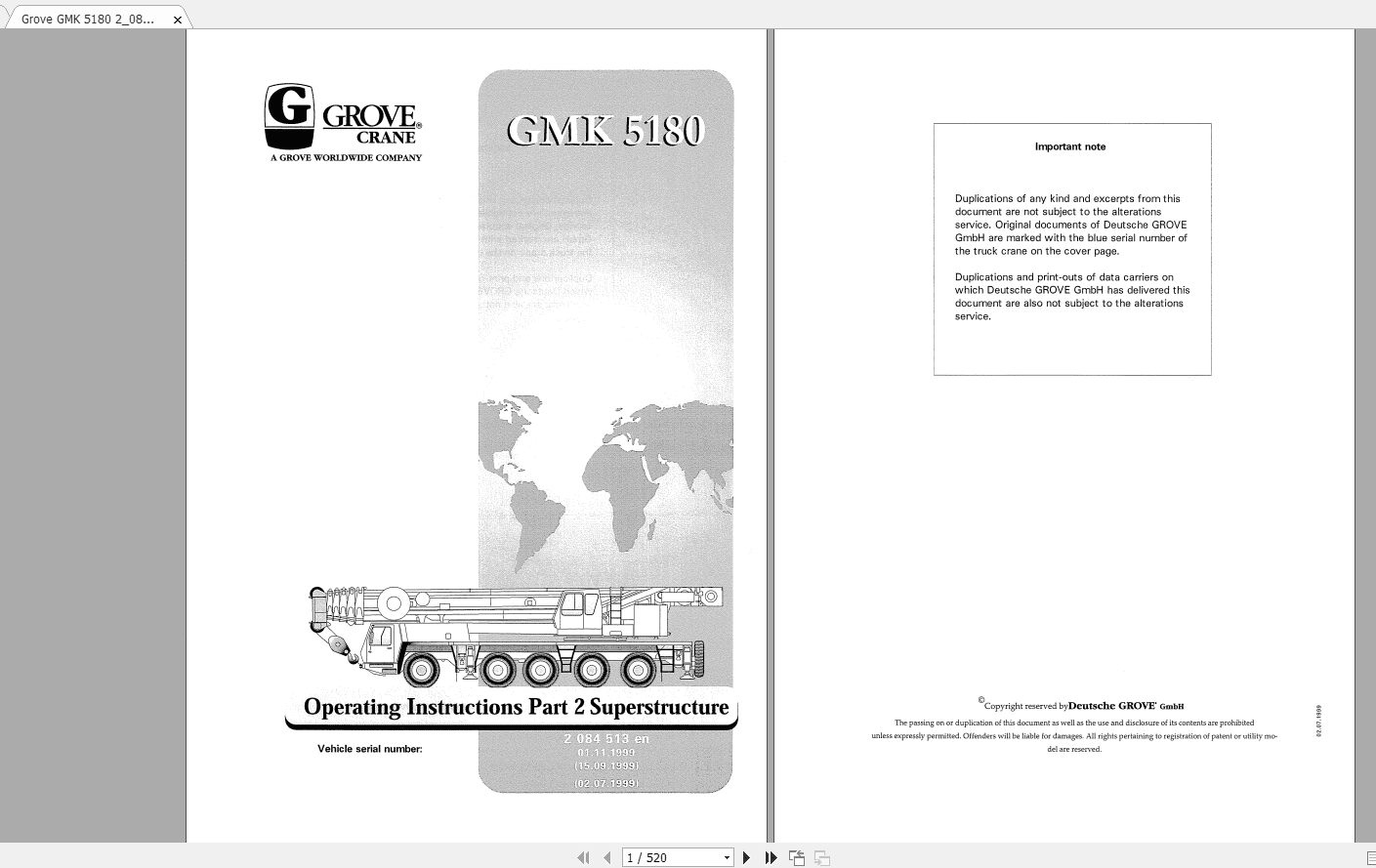 Grove Mobile Crane GMK 5180 Operating Maintenance Manual 1