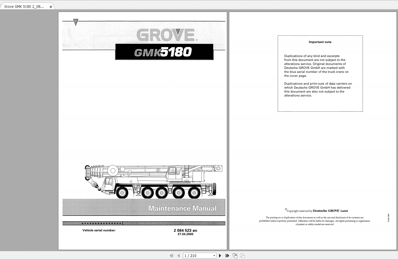 Grove Mobile Crane GMK 5180 Operating Maintenance Manual 2