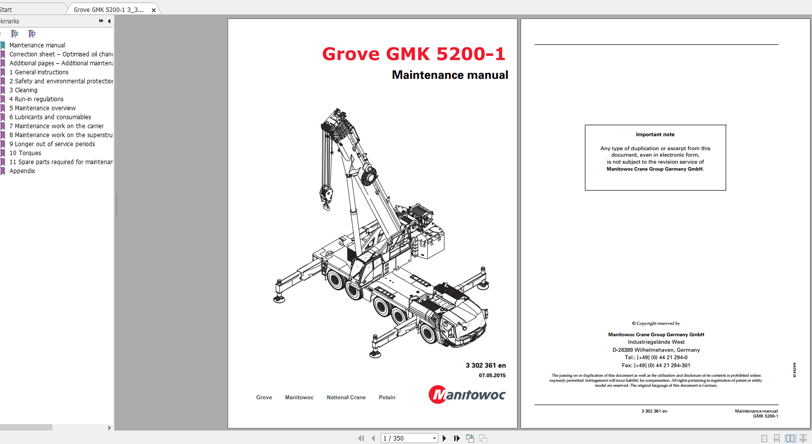 Grove Mobile Crane GMK 5200 1 Operating Maintenance Manual 1