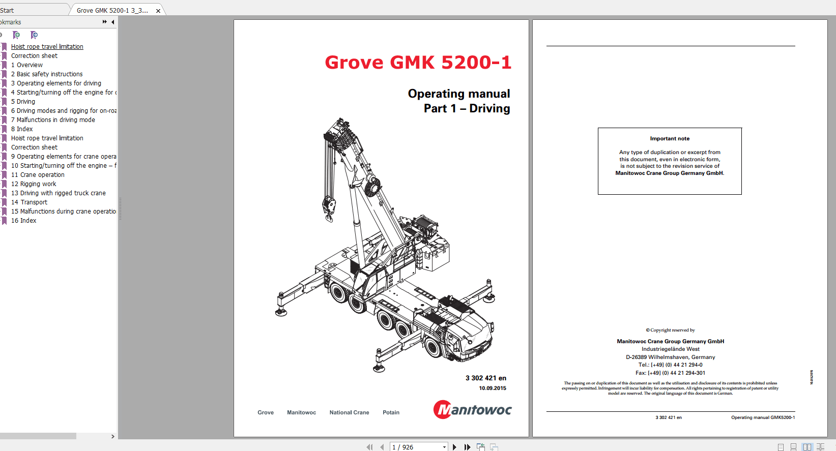Grove Mobile Crane GMK 5200 1 Operating Maintenance Manual 3