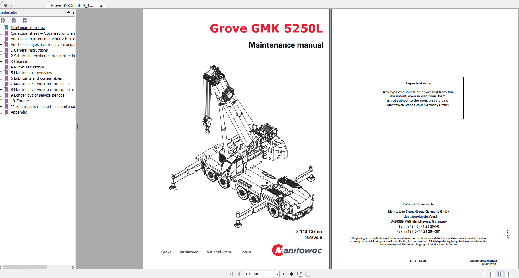 Grove Mobile Crane GMK 5220 L Operating Maintenance Manual 1