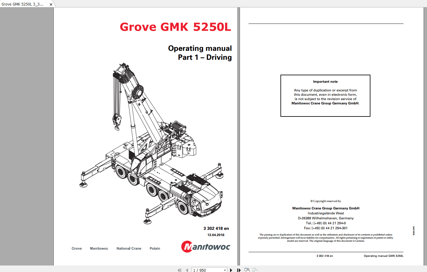 Grove Mobile Crane GMK 5220 L Operating Maintenance Manual 2