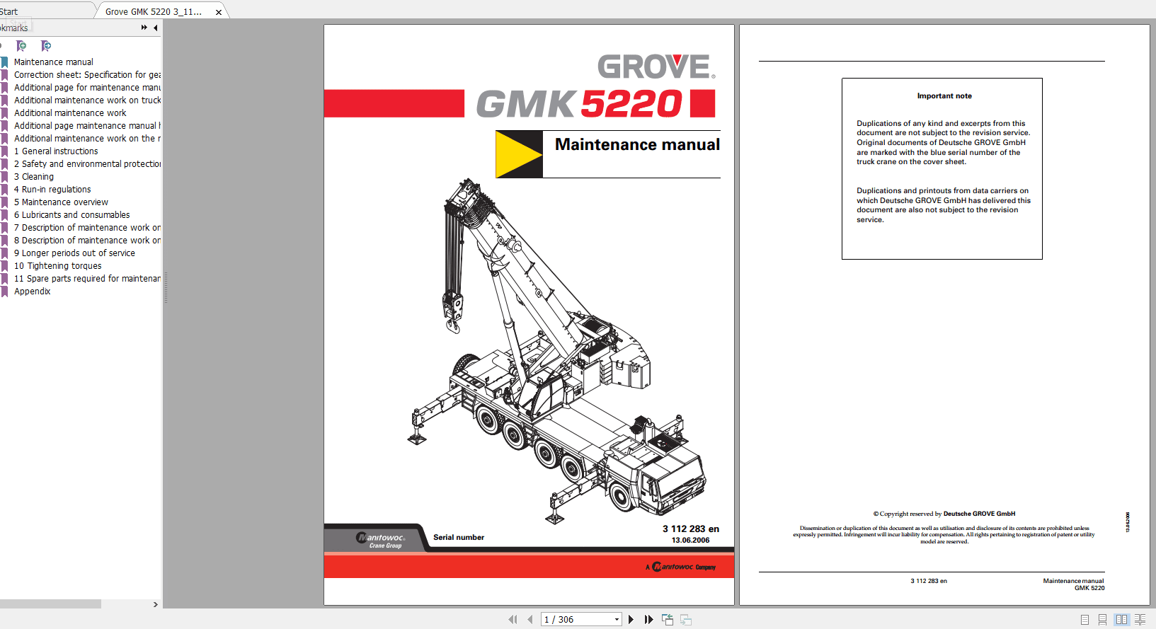 Grove Mobile Crane GMK 5220 Operating Maintenance Manual 1