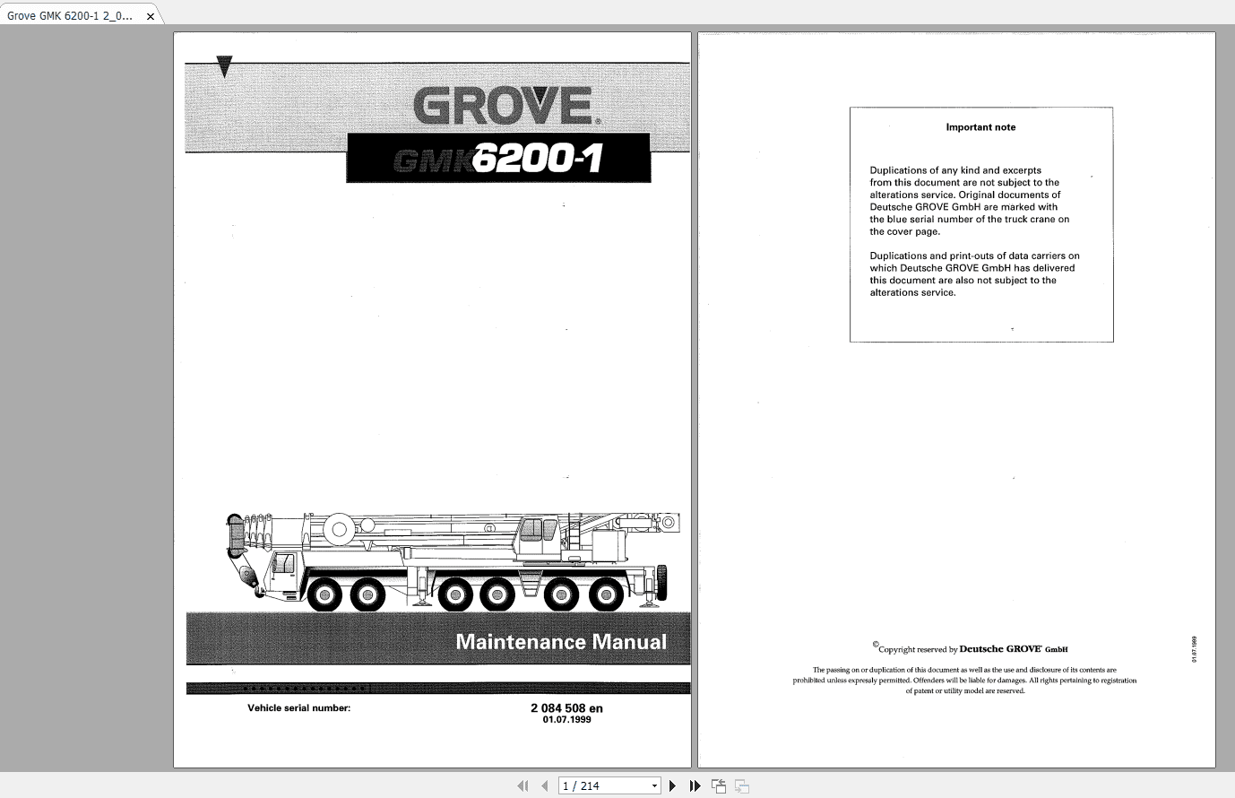 Grove Mobile Crane GMK 6200 1 Operating Maintenance Manual 1