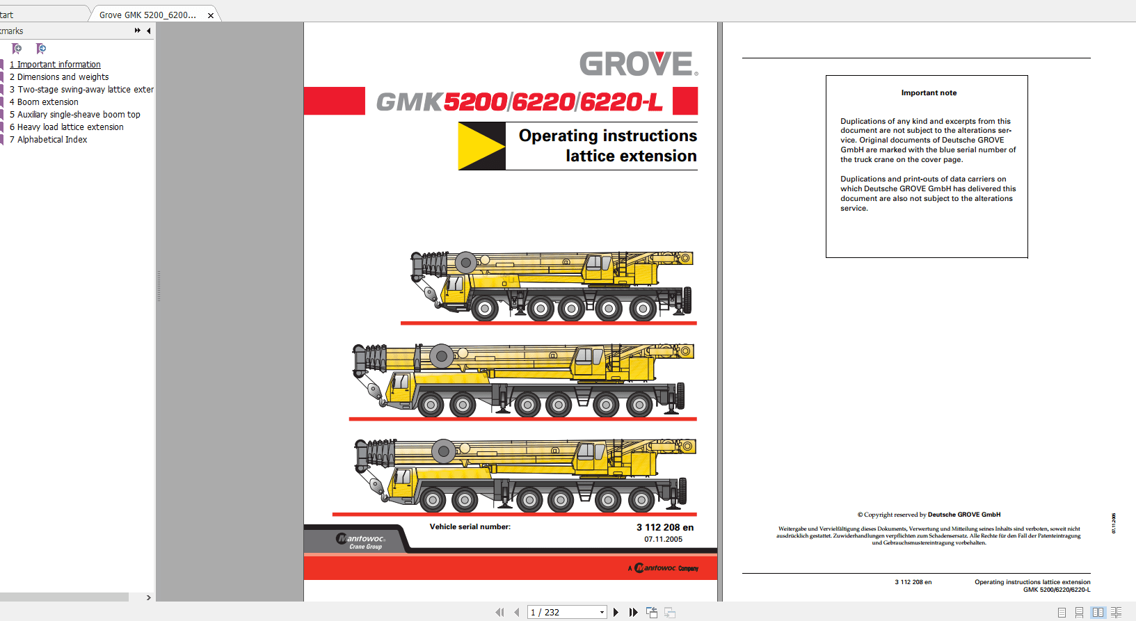 Grove Mobile Crane GMK 6220 L Operating Maintenance Manual 1