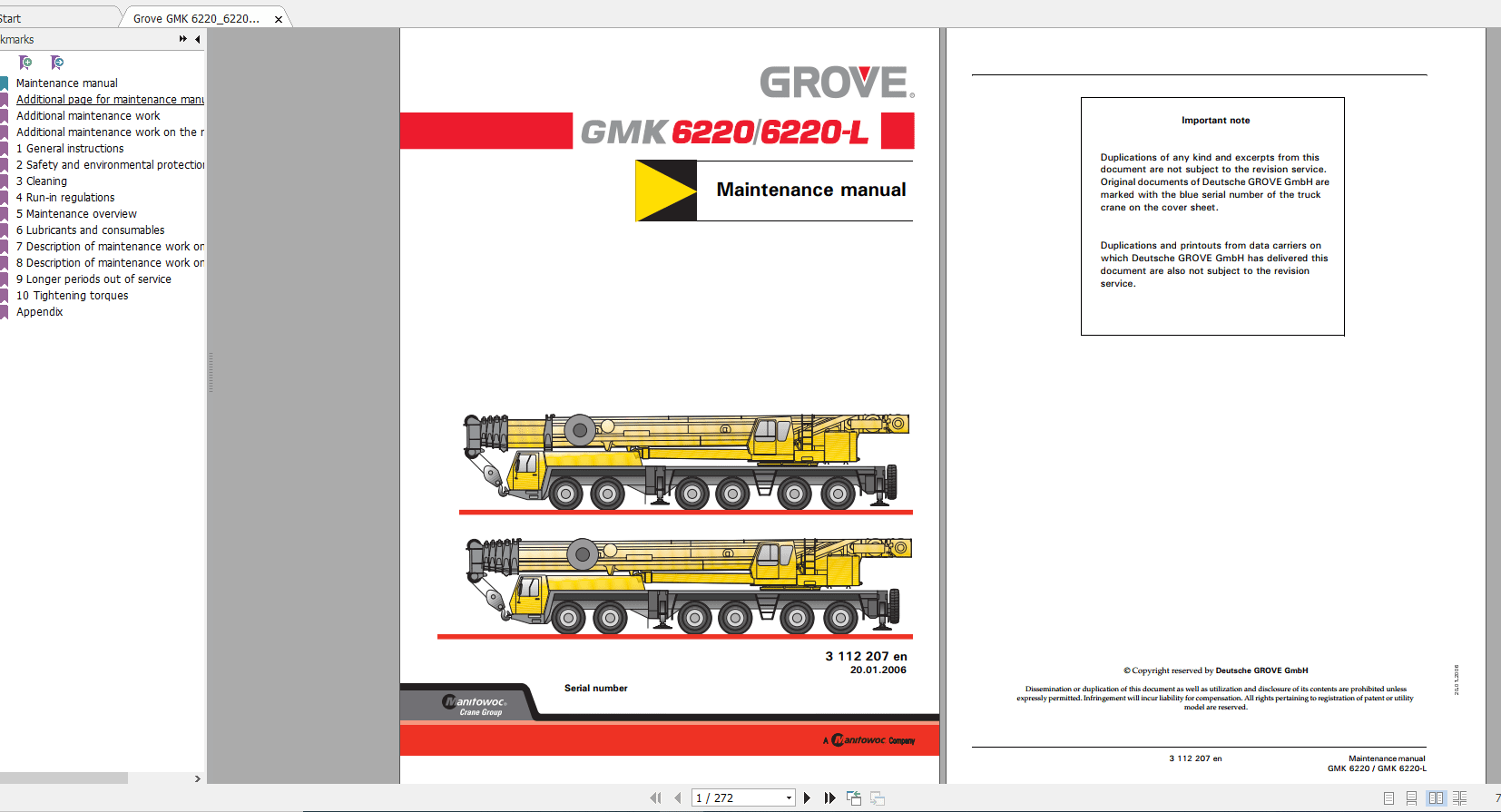 Grove Mobile Crane GMK 6220 L Operating Maintenance Manual 2