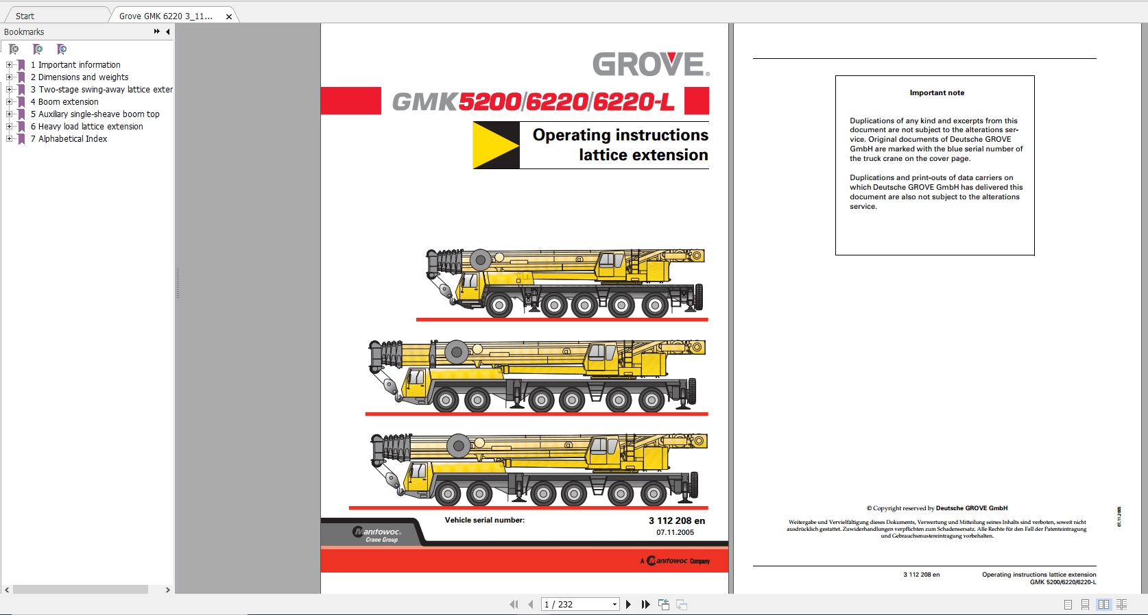 Grove Mobile Crane GMK 6220 Operating Maintenance Manual 2
