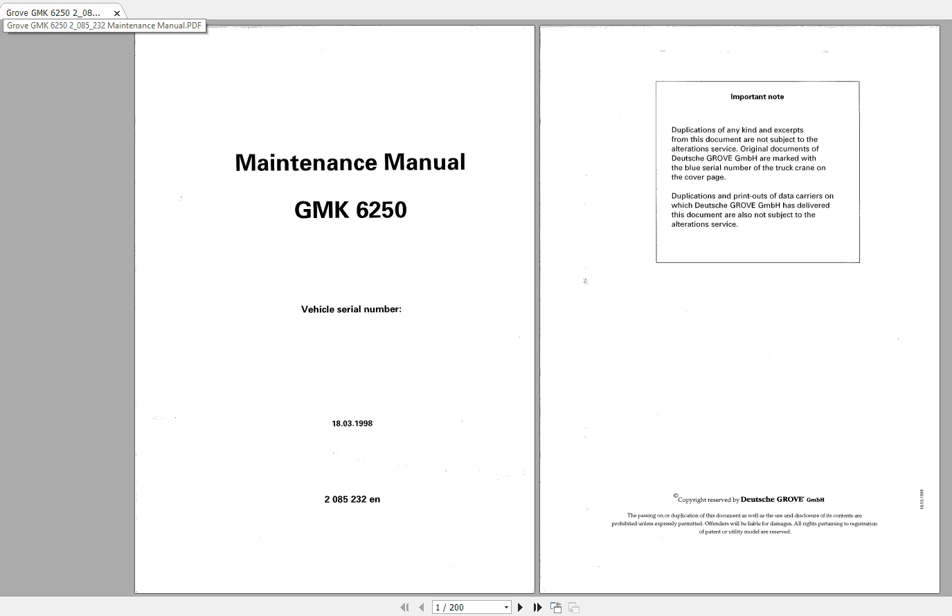 Grove Mobile Crane GMK 6250 Operating Maintenance Manual 1