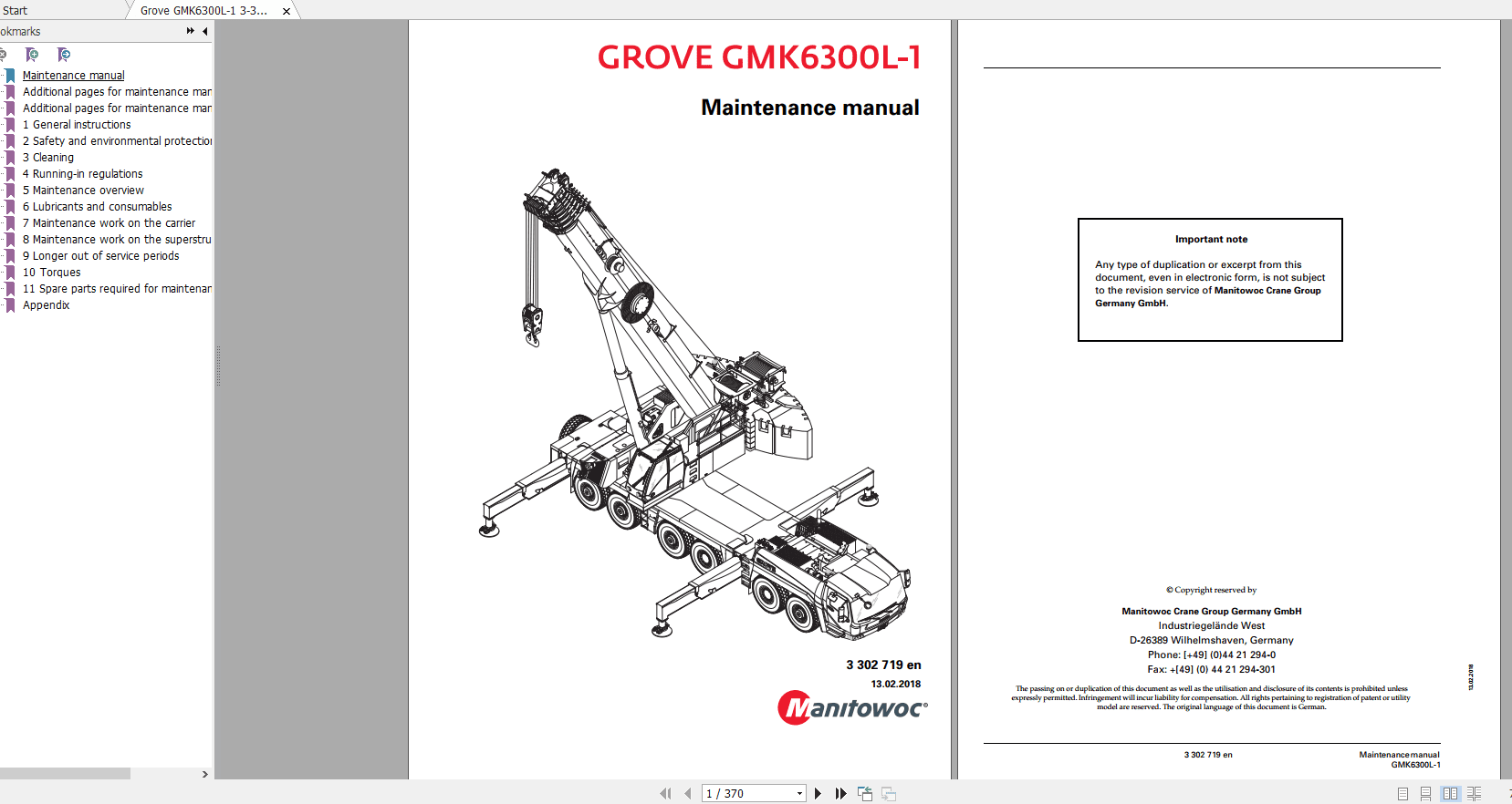 Grove Mobile Crane GMK 6300 L1 Operating Maintenance Manual 1