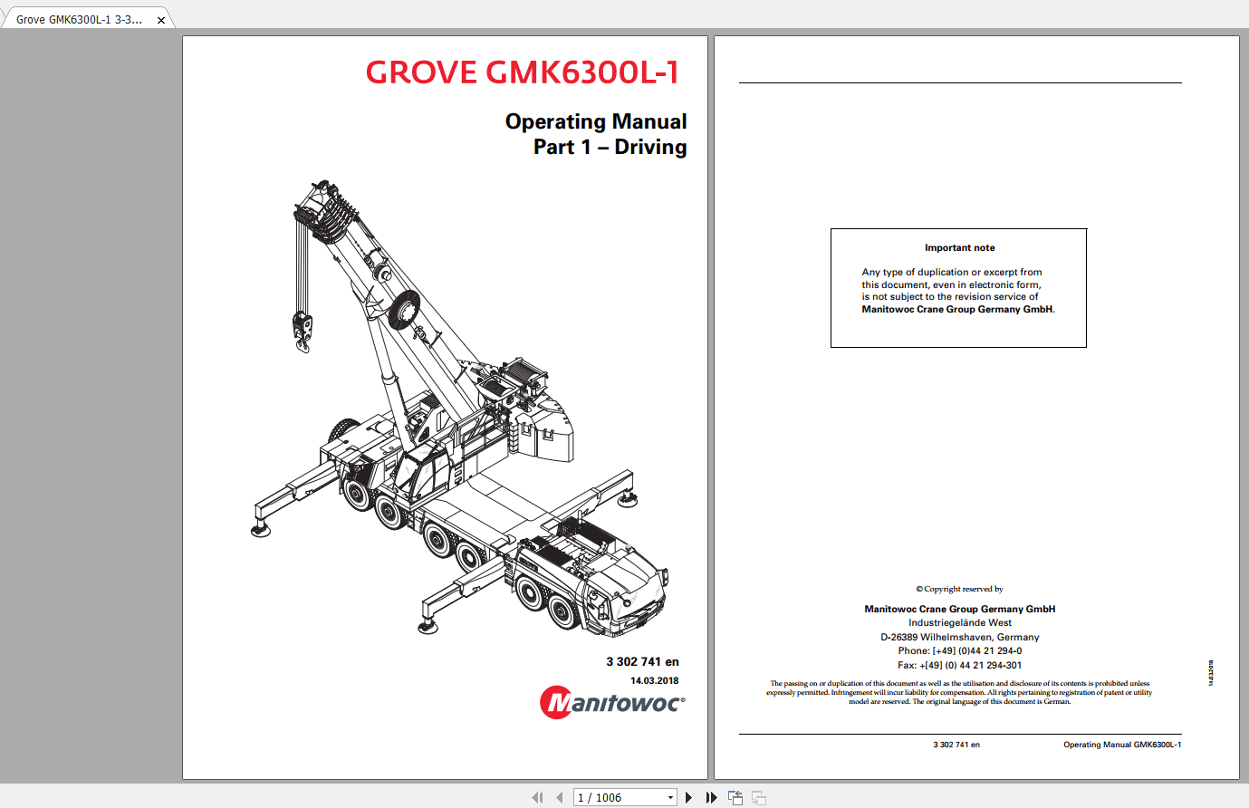 Grove Mobile Crane GMK 6300 L1 Operating Maintenance Manual 3