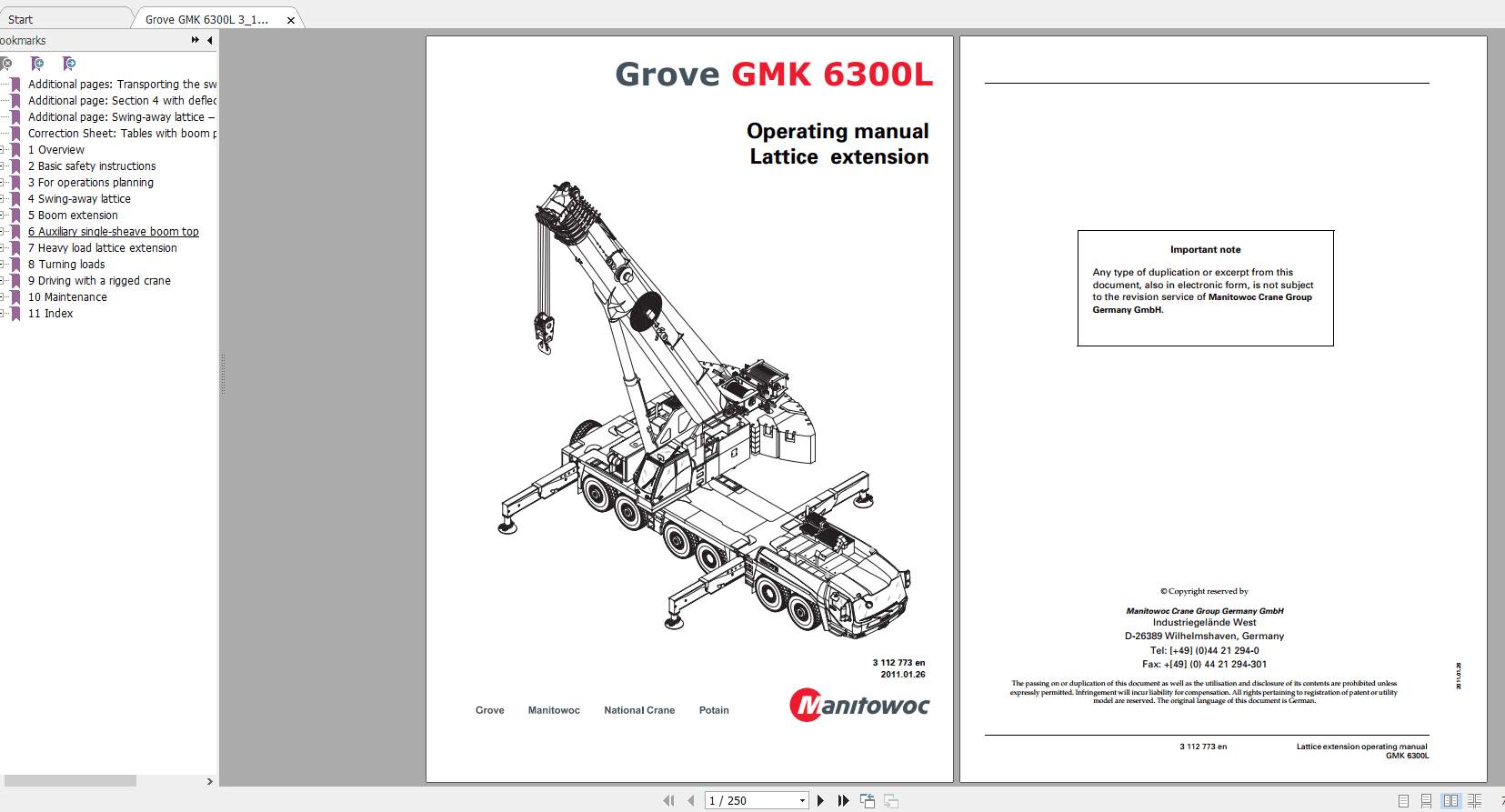Grove Mobile Crane GMK 6300 L Operating Maintenance Manual 2