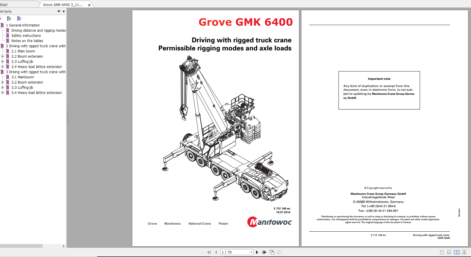Grove Mobile Crane GMK 6400 Operating & Maintenance Manual