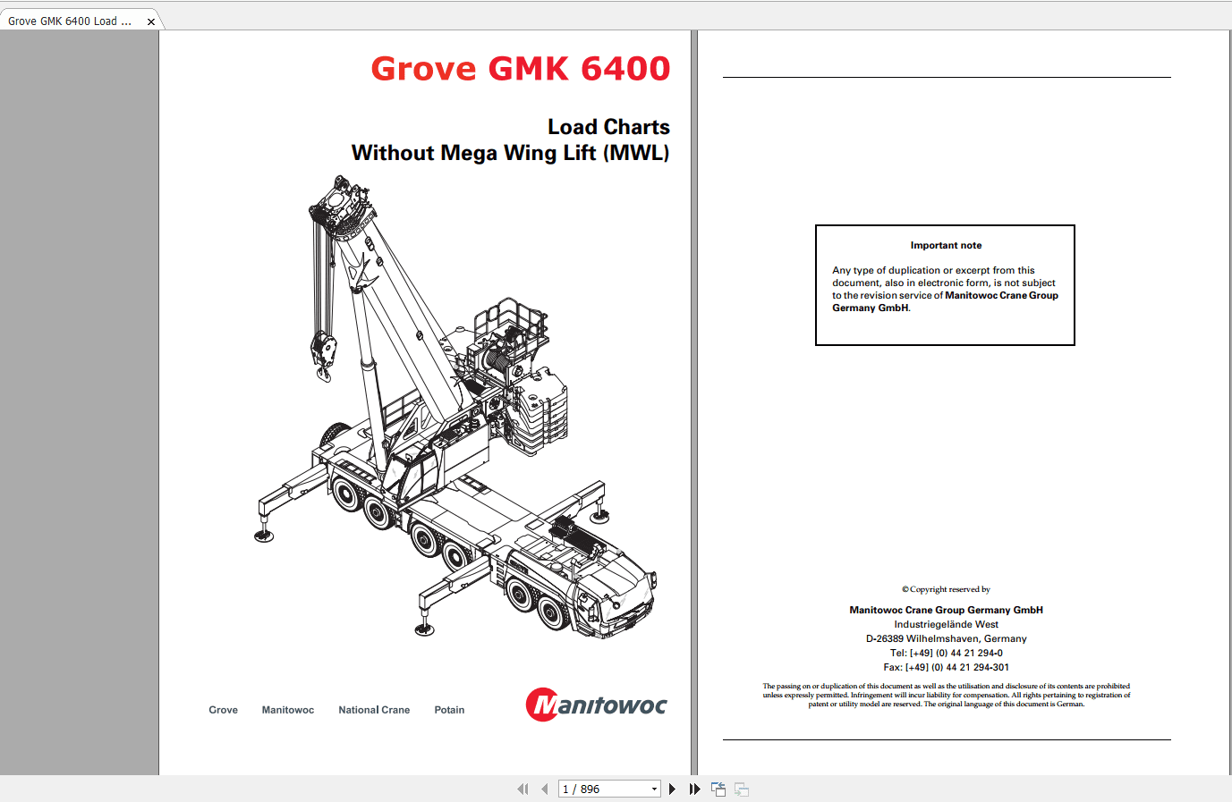 Grove Mobile Crane GMK 6400 Operating Maintenance Manual 4