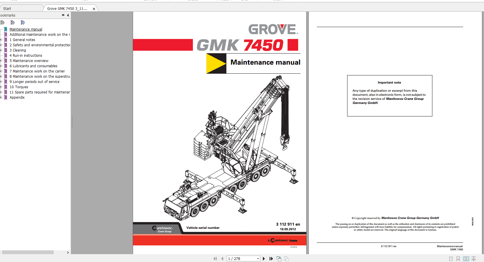 Grove Mobile Crane GMK 7450 Operating Maintenance Manual 2 1