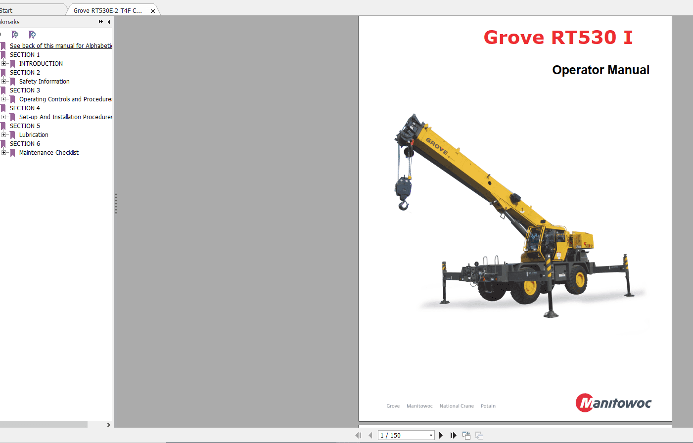Grove RT530E 2 T4F Control583 00 Operators Manual