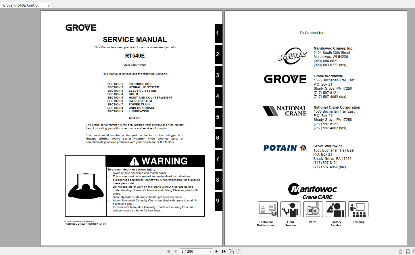 Grove RT540E Control101 00 Service Manual