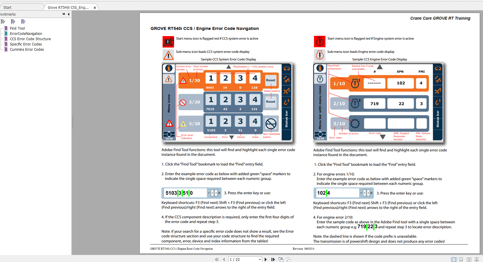 Grove RT540i CSSEngine Infomation Hub Error Codes