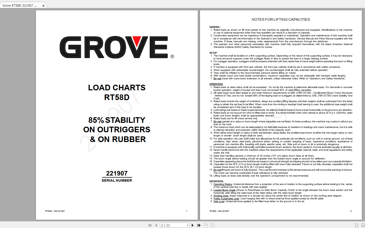 Grove RT58D 221907 Load Charts