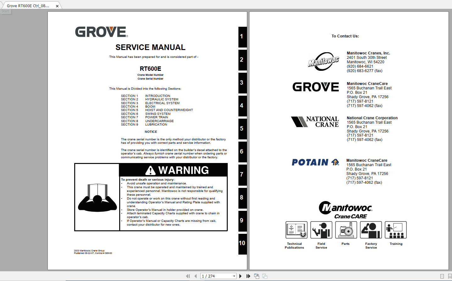 Grove RT600E Ctrl089 00 Service Manual 2