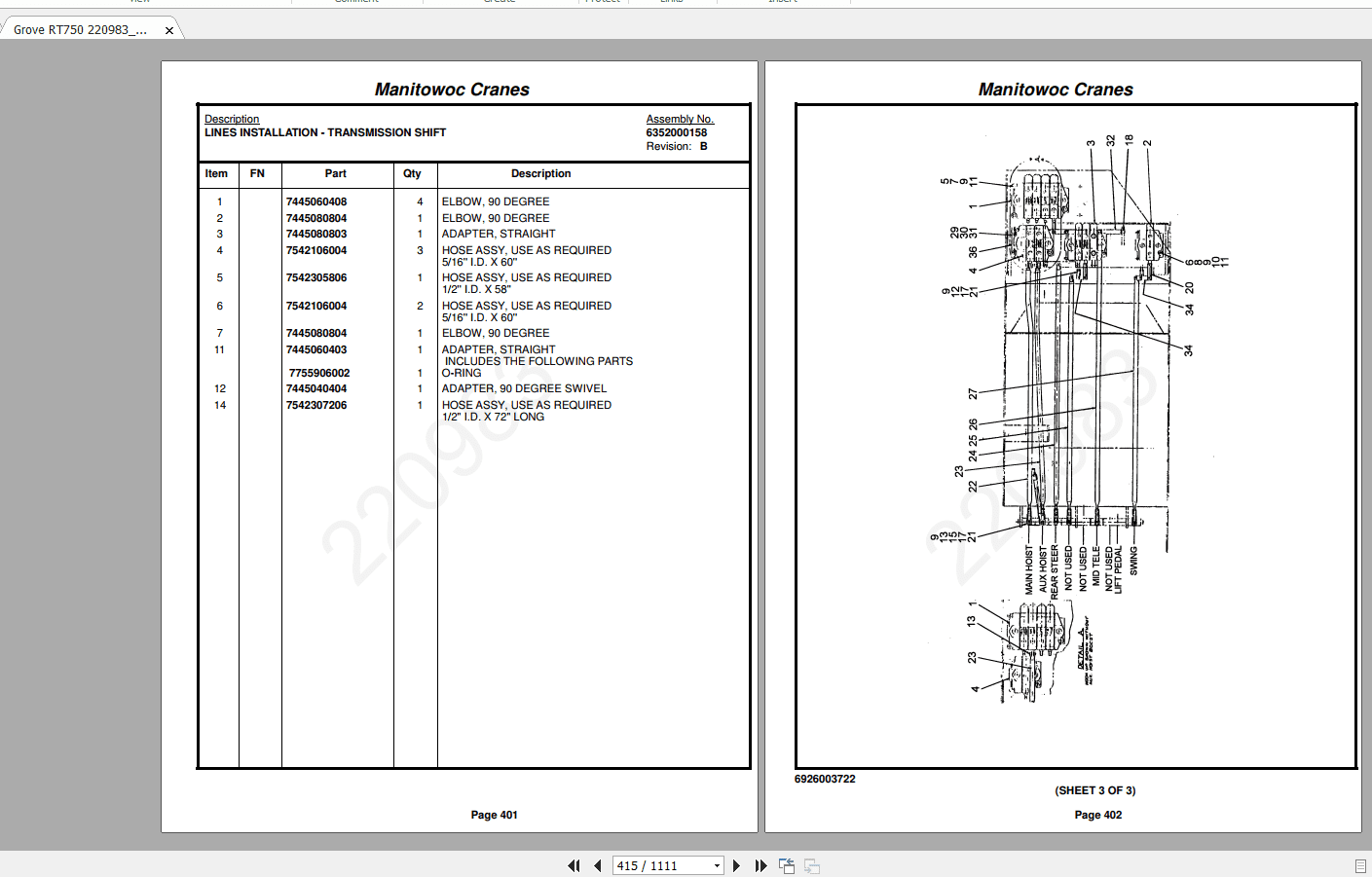 Grove RT750 220983001 Parts Manual