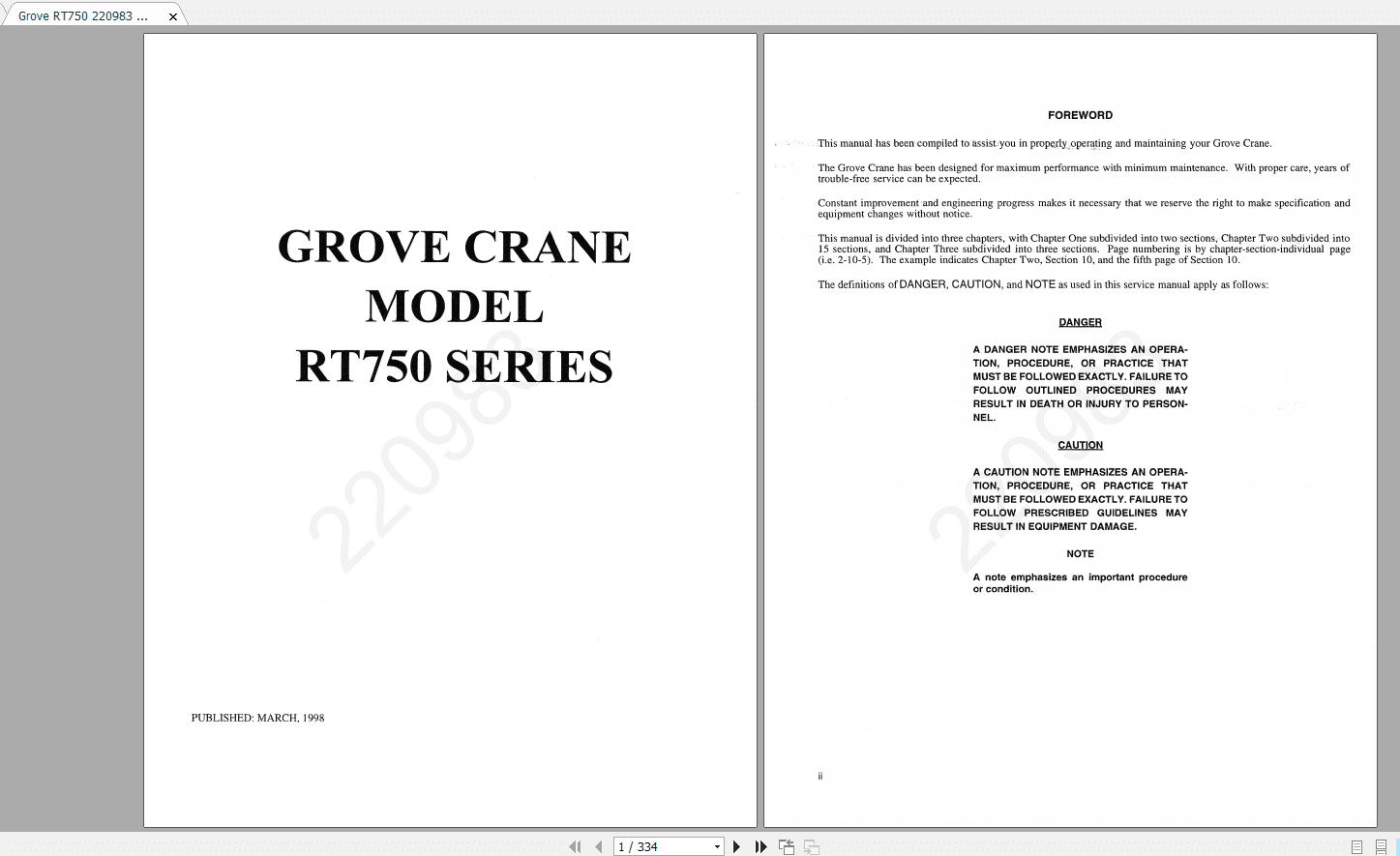 Grove RT750 220983 Service Manual