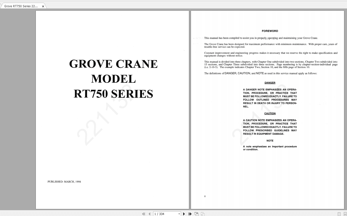 Grove RT750 Series 221132 Service Manual