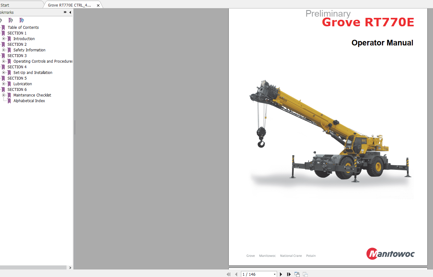 Grove RT770E CTRL446 02 Preliminary Operators Manual