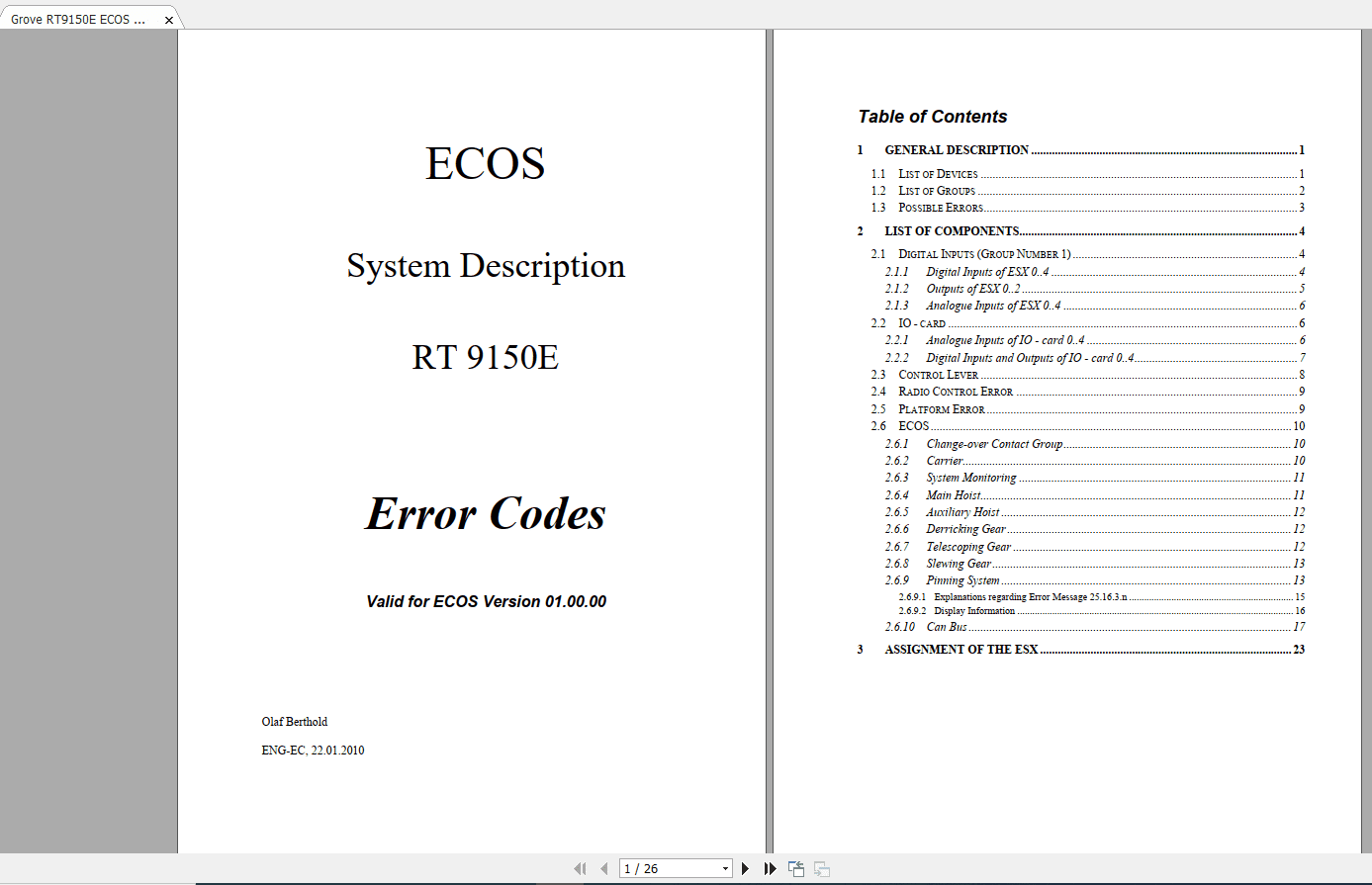 Grove RT9150E ECOS Error CodeswithCraneStar