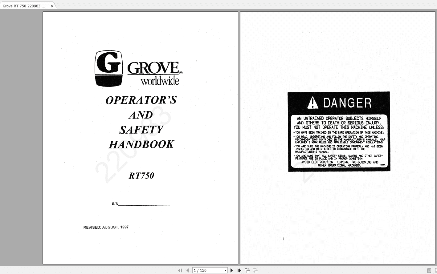 Grove RT 750 220983 Operators Safety Handbook