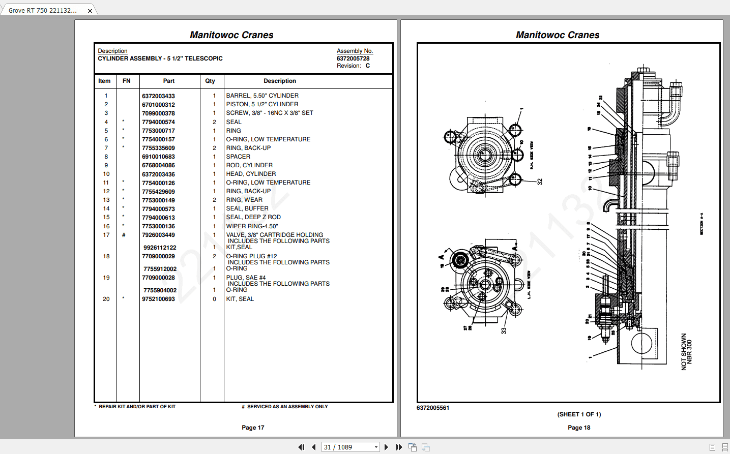 Grove RT 750 221132REV 002 Parts Manual